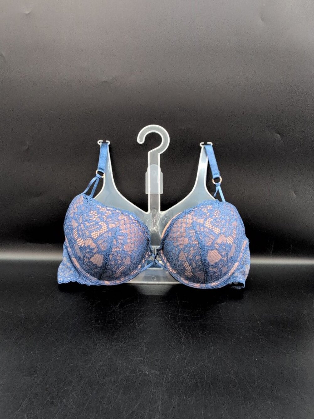 Adore Me Josie Underwired Push Up Plunge Bra 36C True Navy Blue